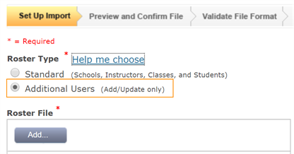 Additional Users option selected in Set Up Import page